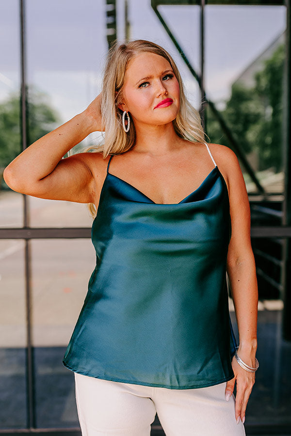Stay Sophisticated Satin Top In Hunter Green Curves