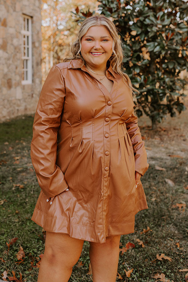 faux leather plus size dresses Mostly Amused Dress in Camel Curves 3XL / Camel Fully lined faux leather Sweetheart Neck Silver Gray fengshui-element-earth Belt Size:44