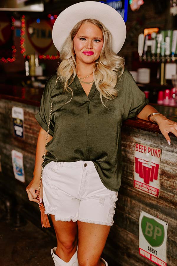 Stylish Setting Shift Top in Army Green Curves