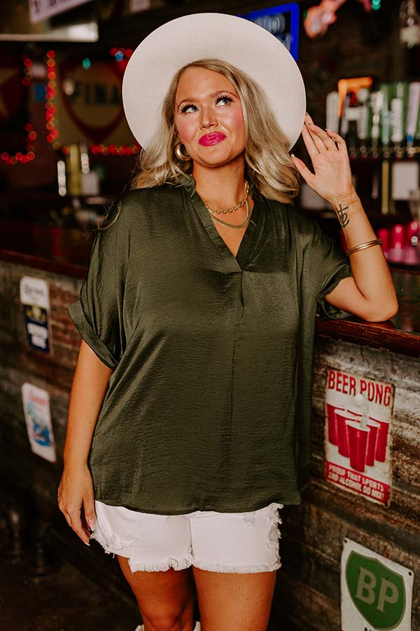 Stylish Setting Shift Top in Army Green Curves