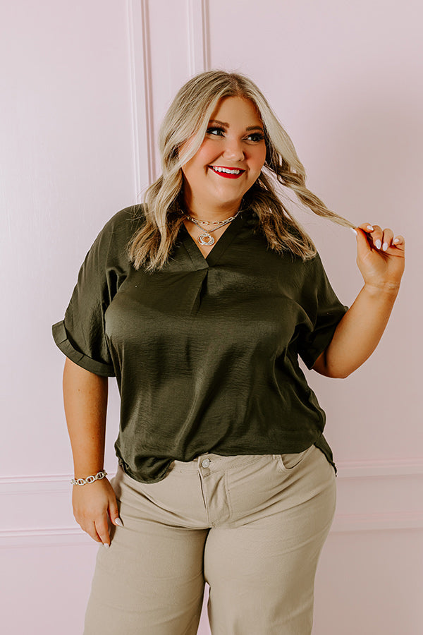 Stylish Setting Shift Top in Army Green Curves