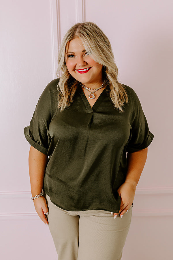 Stylish Setting Shift Top in Army Green Curves