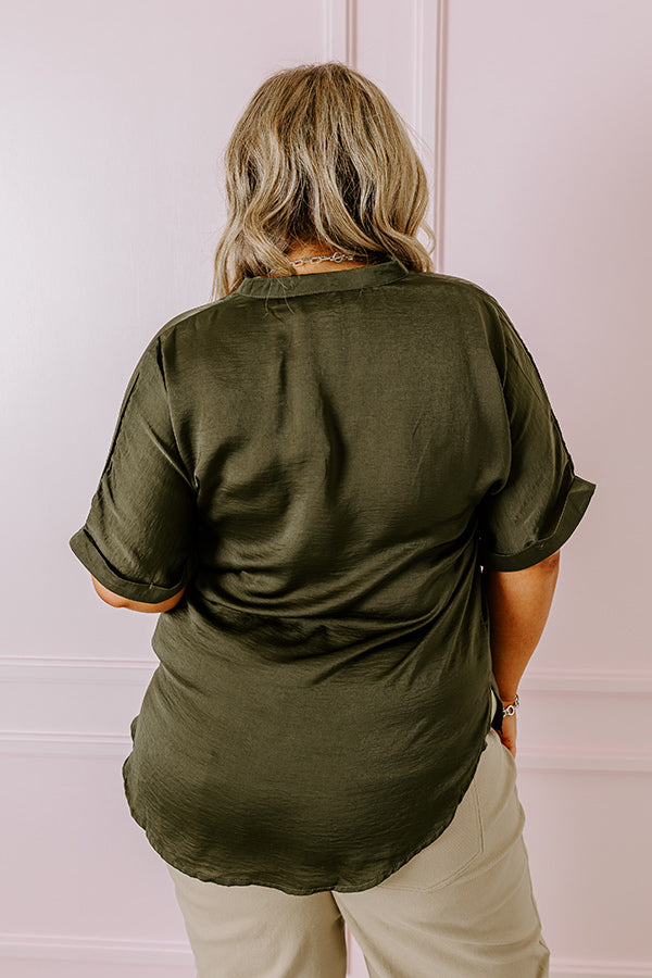Stylish Setting Shift Top in Army Green Curves