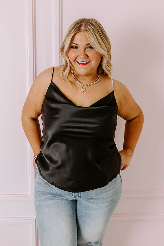 Stay Sophisticated Satin Top In Black Curves