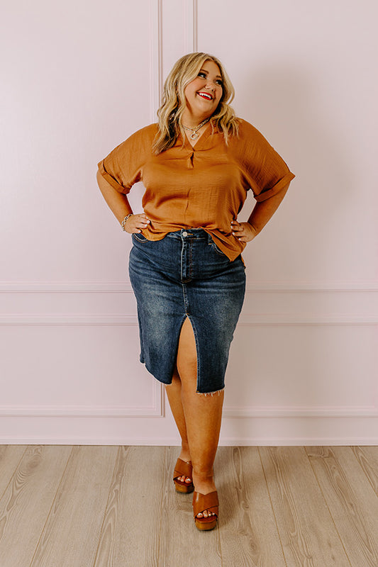 Stylish Setting Shift Top in Camel Curves