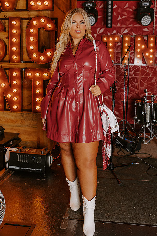 Mostly Amused Faux Leather Dress in Crimson Curves