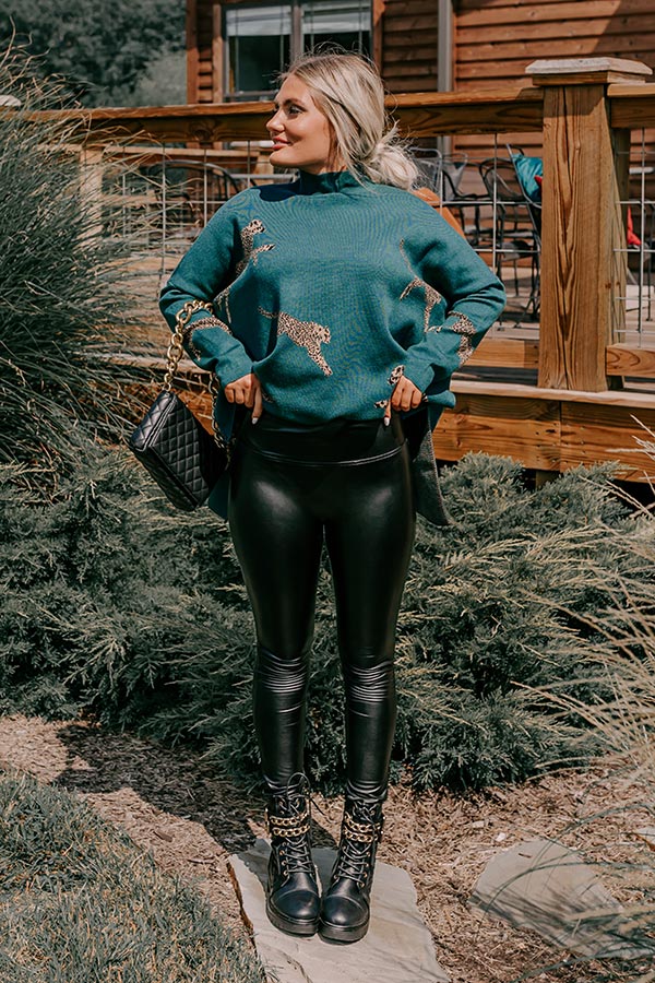 Popular Phrase High Waist Faux Leather Legging in Black