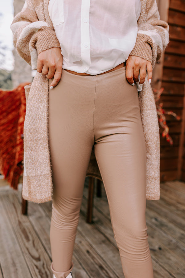 Flirty Allure High Waist Faux Leather Legging In Taupe