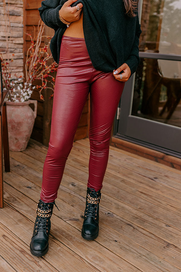 Flirty Allure High Waist Faux Leather Legging In Wine