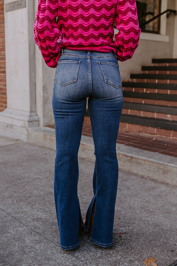 The Margot High Waist Distressed Flare in Dark Wash