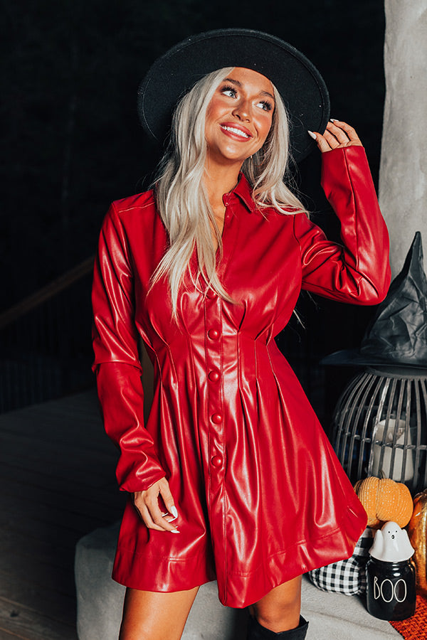 Mostly Amused Faux Leather Dress in Crimson