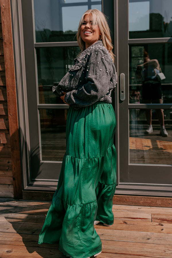 Caught Crushing High Waist Pants In Hunter Green Curves