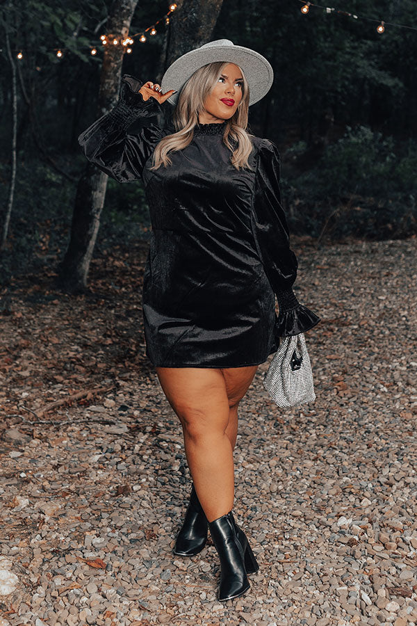 Fashionably Late Velvet Mini Dress In Black Curves 1XL / Black