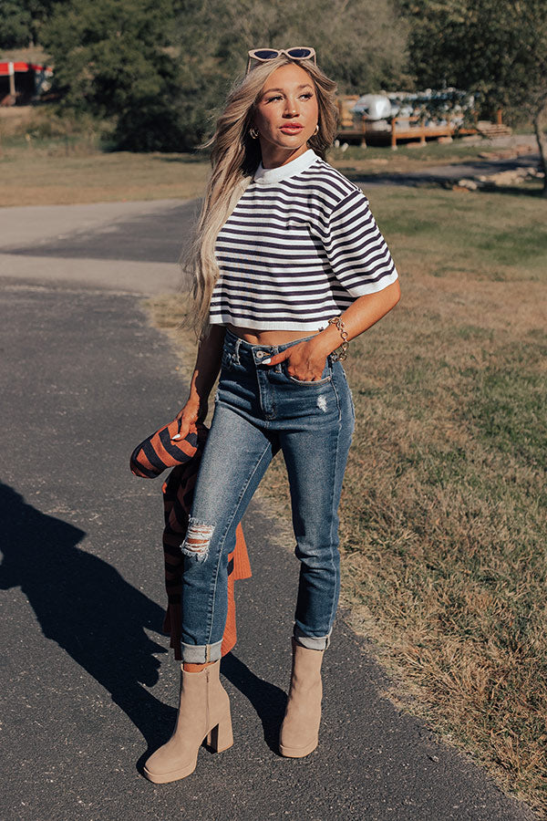 Front Porch Swinging Stripe Crop Top In Navy