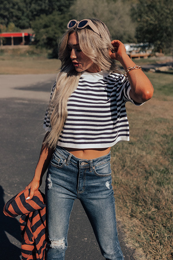 Front Porch Swinging Stripe Crop Top In Navy