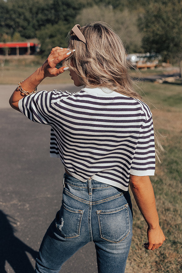 Front Porch Swinging Stripe Crop Top In Navy