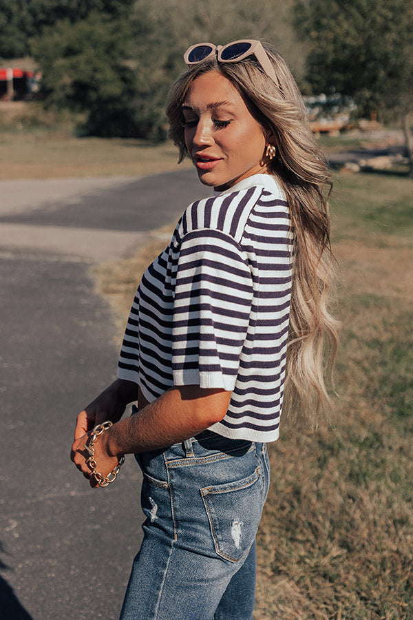 Front Porch Swinging Stripe Crop Top In Navy