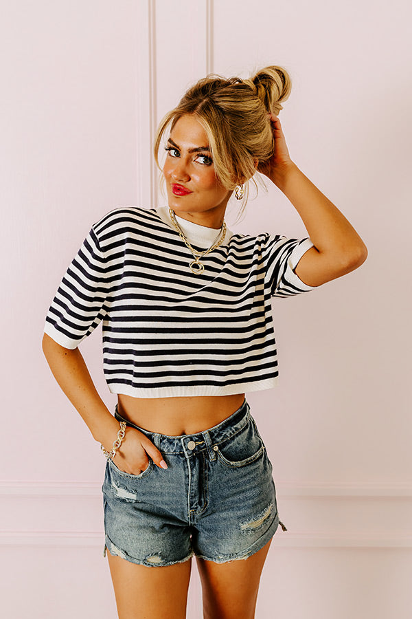Front Porch Swinging Stripe Crop Top In Navy