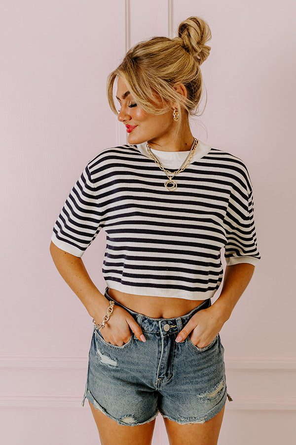 Front Porch Swinging Stripe Crop Top In Navy