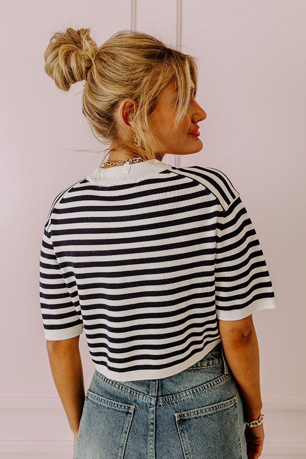 Front Porch Swinging Stripe Crop Top In Navy