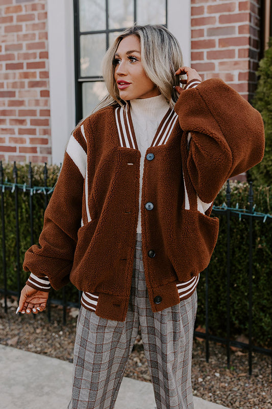 Sporty Weather Teddy Varsity Jacket