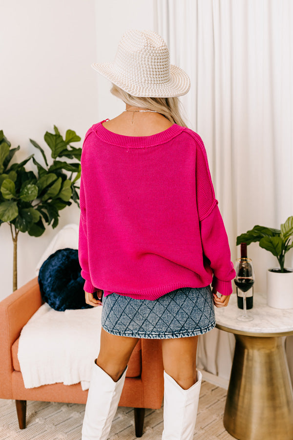 Mind Your Manners Knit Sweater In Fuchsia
