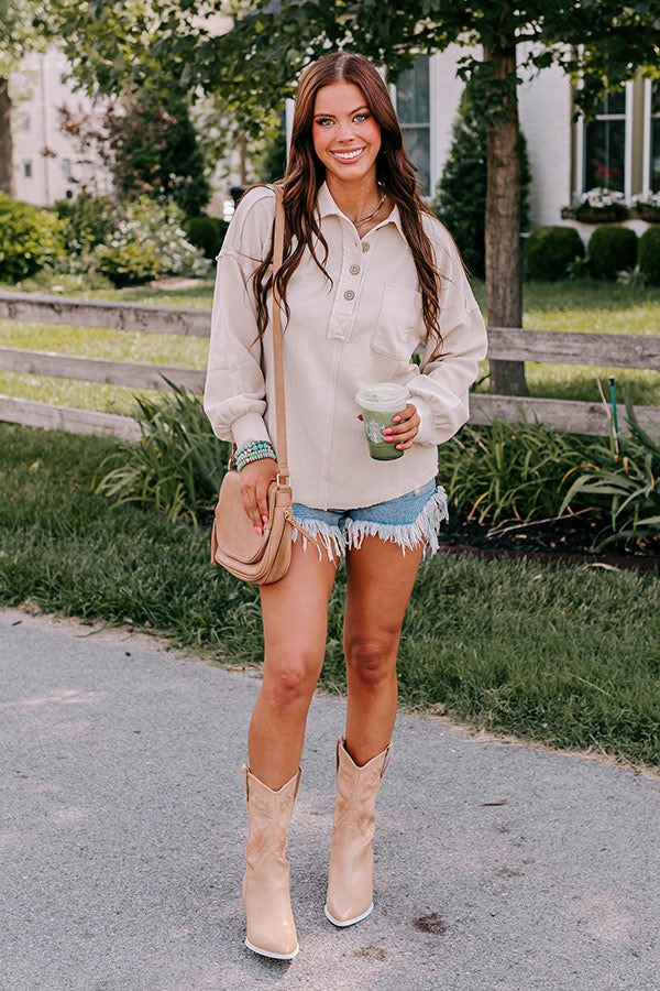 Proper Style Waffle Knit Sweatshirt In Light Birch