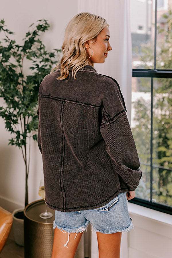 Proper Style Waffle Knit Sweatshirt In Vintage Black