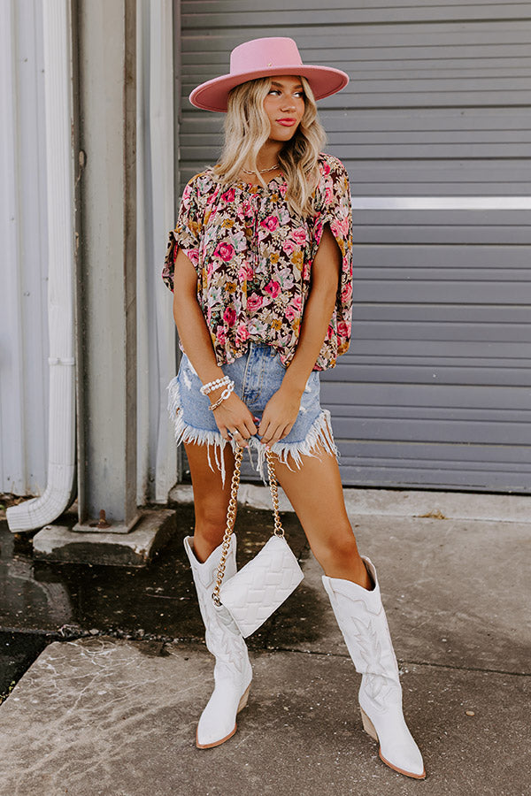 Florals Forward Chiffon Top in Brown
