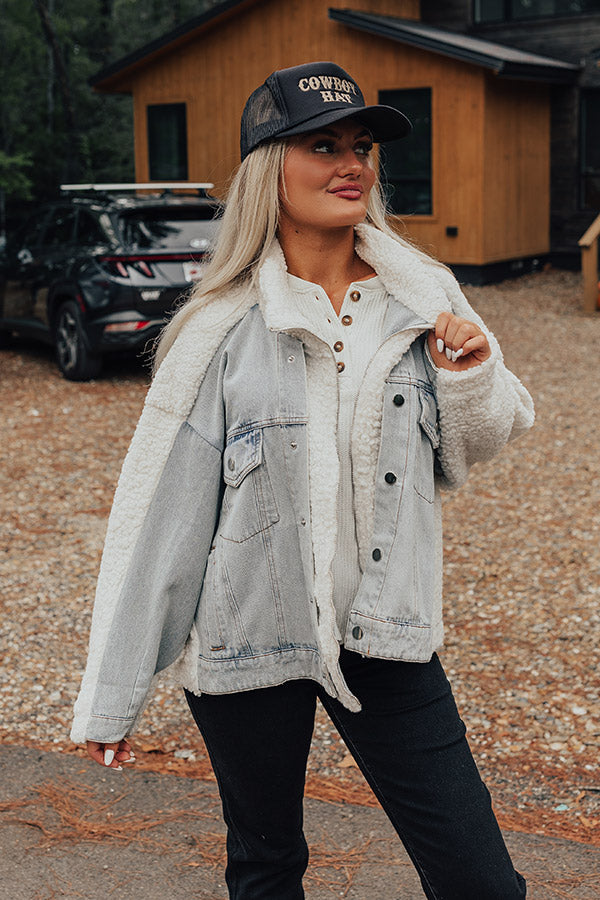 Bonfire Feels Sherpa Denim Jacket in Ivory