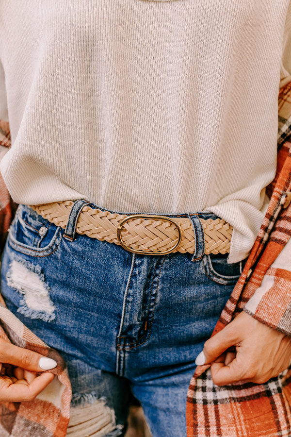 Stay Updated Faux Leather Woven Belt In Beige