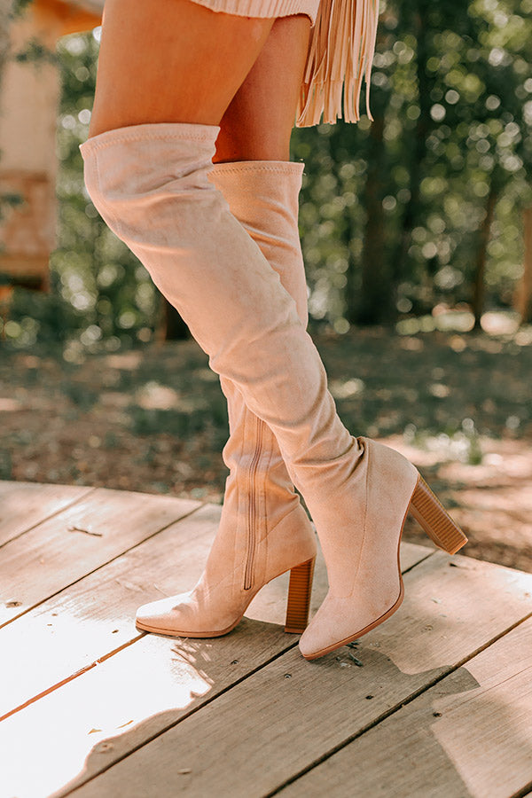 The Scarlett Faux Suede Thigh High Boot In Warm Taupe