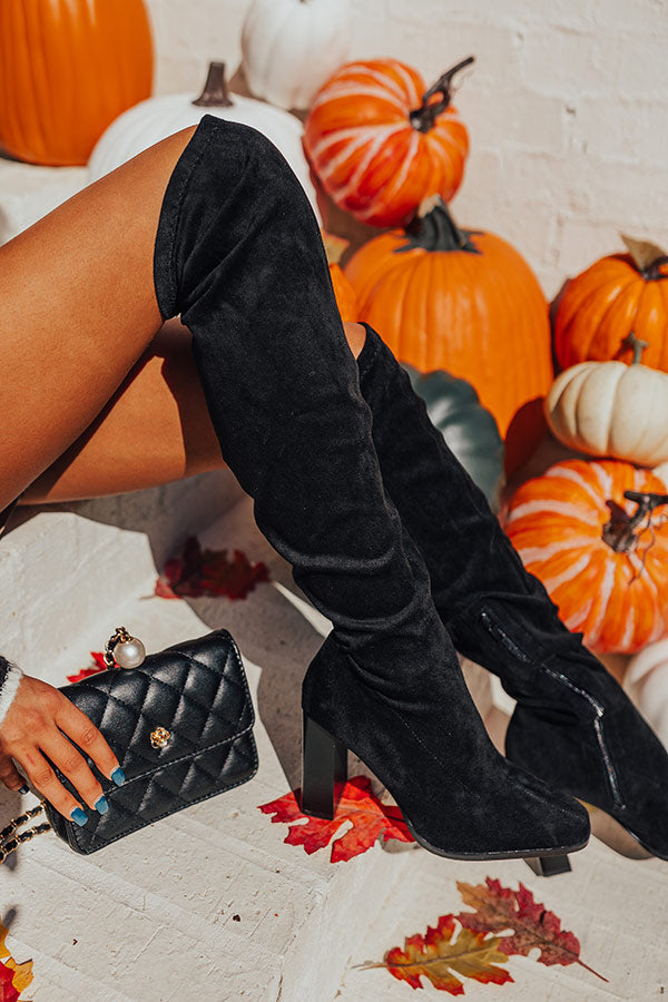 The Scarlett Faux Suede Thigh High Boot In Black