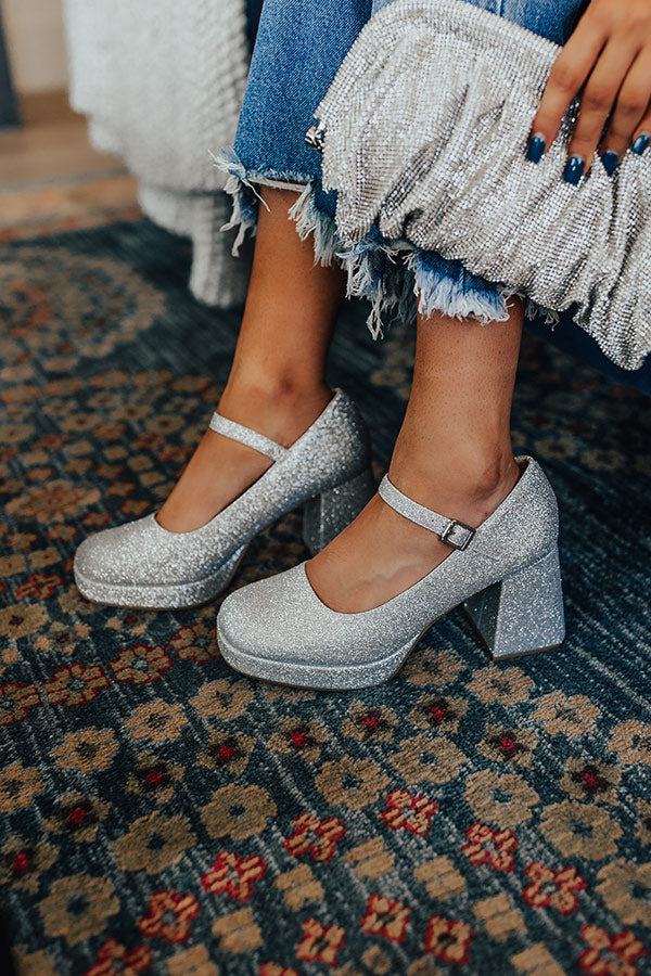 The Alaia Glitter Heel In Silver