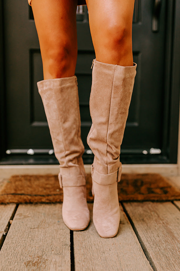 The Adeline Faux Suede Knee High Boot In Taupe