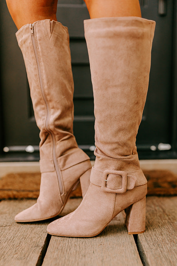 The Adeline Faux Suede Knee High Boot In Taupe