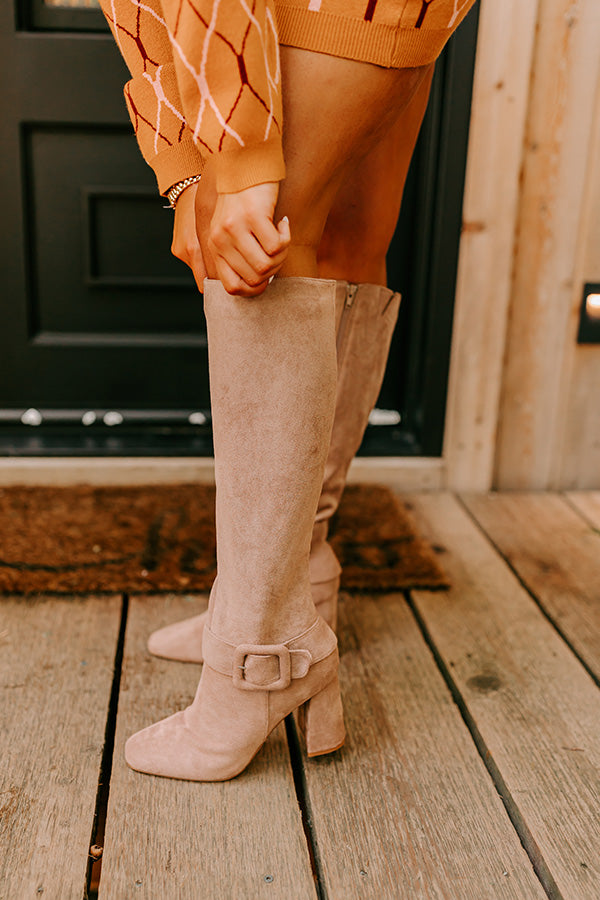 The Adeline Faux Suede Knee High Boot In Taupe