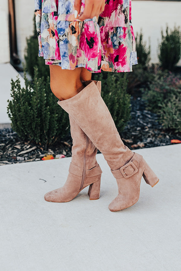 The Adeline Faux Suede Knee High Boot In Taupe