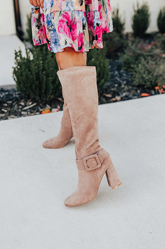 The Adeline Faux Suede Knee High Boot In Taupe