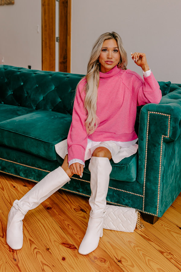 Leaf Lined Drive Sweater Top in Pink