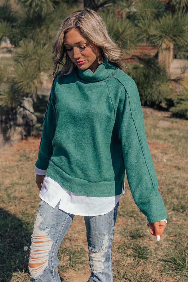 Leaf Lined Drive Sweater Top in Hunter Green