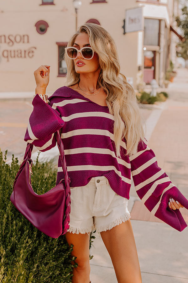Fill Up Your Cup Stripe Sweater In Royal Plum