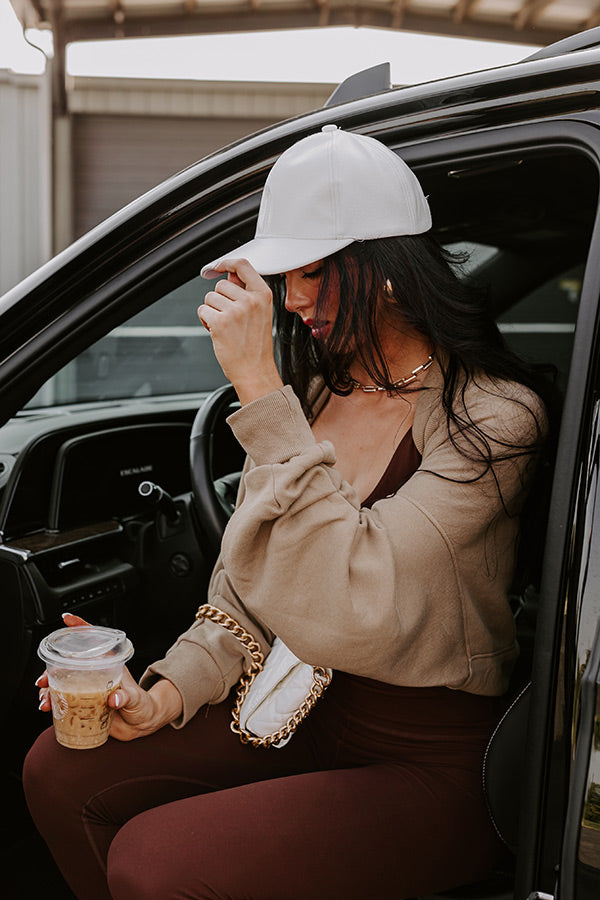 On The Daily Faux Leather Baseball Cap In White