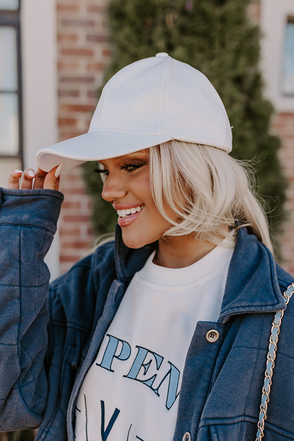 On The Daily Faux Leather Baseball Cap In White