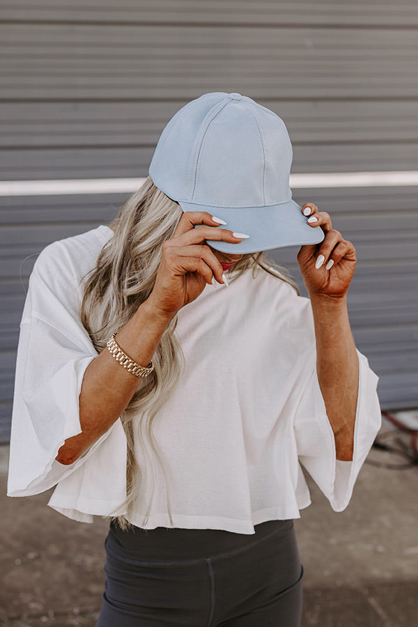 On The Daily Faux Leather Baseball Cap In Airy Blue