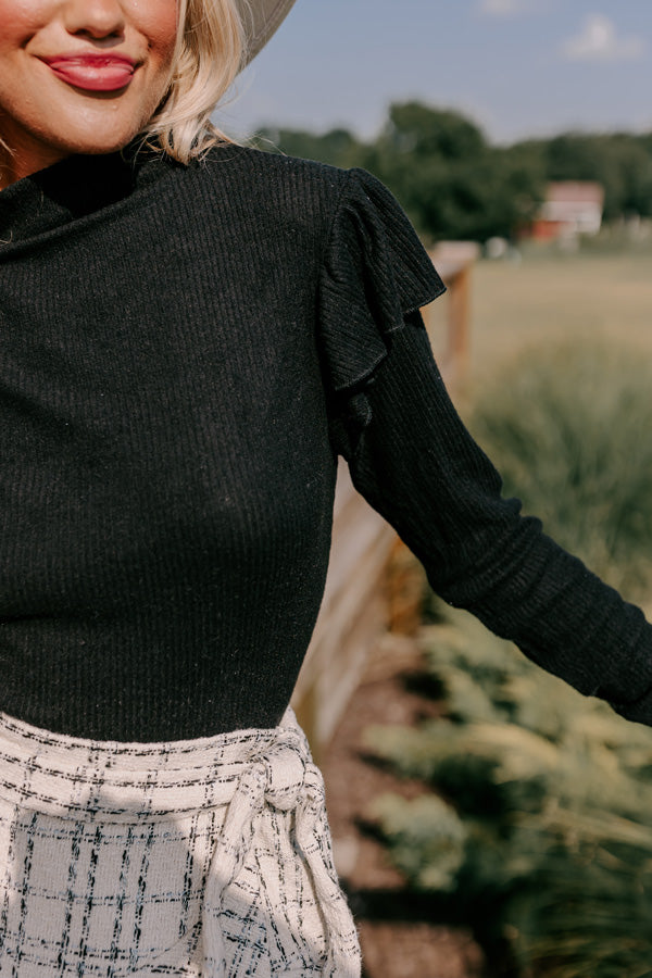 Fashionably Late Ruffle Top in Black