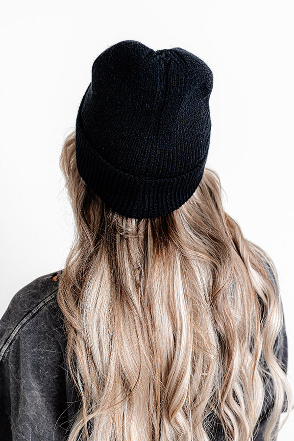 Friendly Smiles Knit Beanie in Black