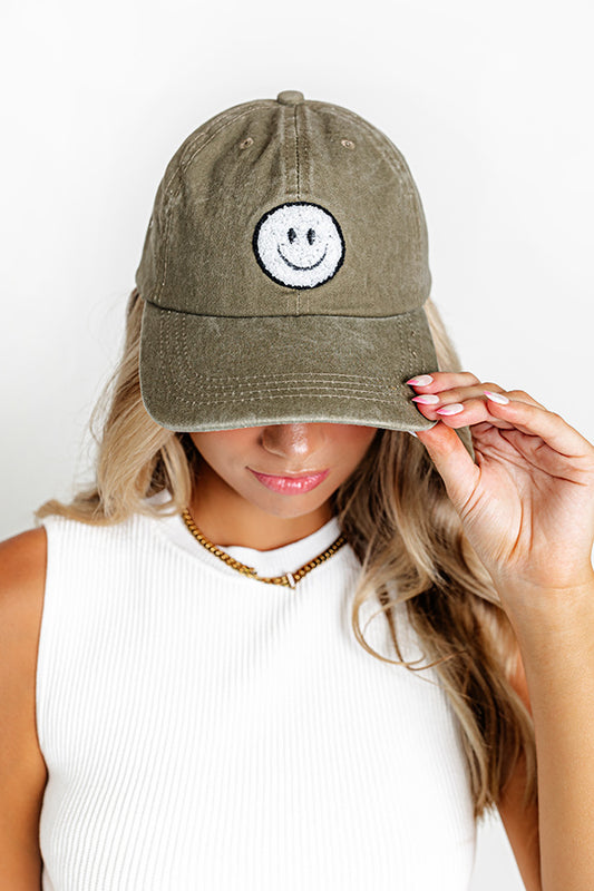 Remember To Smile Vintage Wash Baseball Cap in Sage