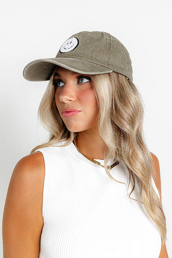 Remember To Smile Vintage Wash Baseball Cap in Sage