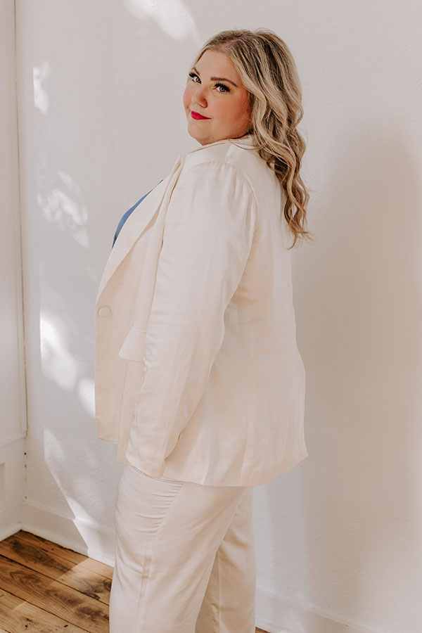 Pouring Merlot Satin Blazer In Cream Curves